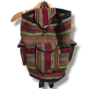 Pizon Woven Stripe Backpack Drawstring Ethnic Boho Festival Bag 16x15
